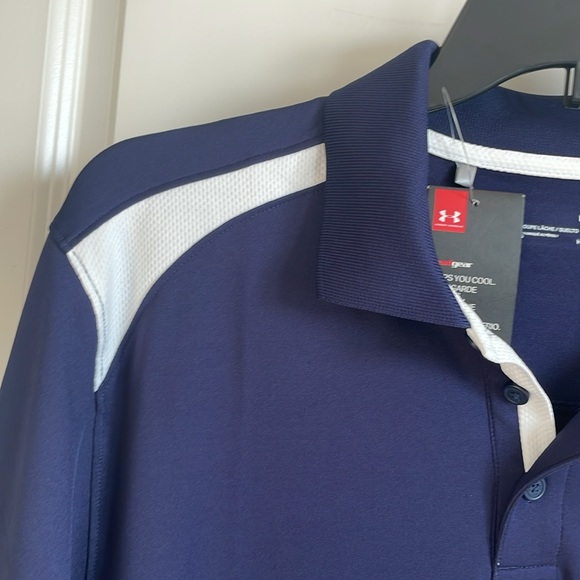 Under Armour Heat Gear mens loose fit navy and white s/s polo shirt NWT - Picture 6 of 14
